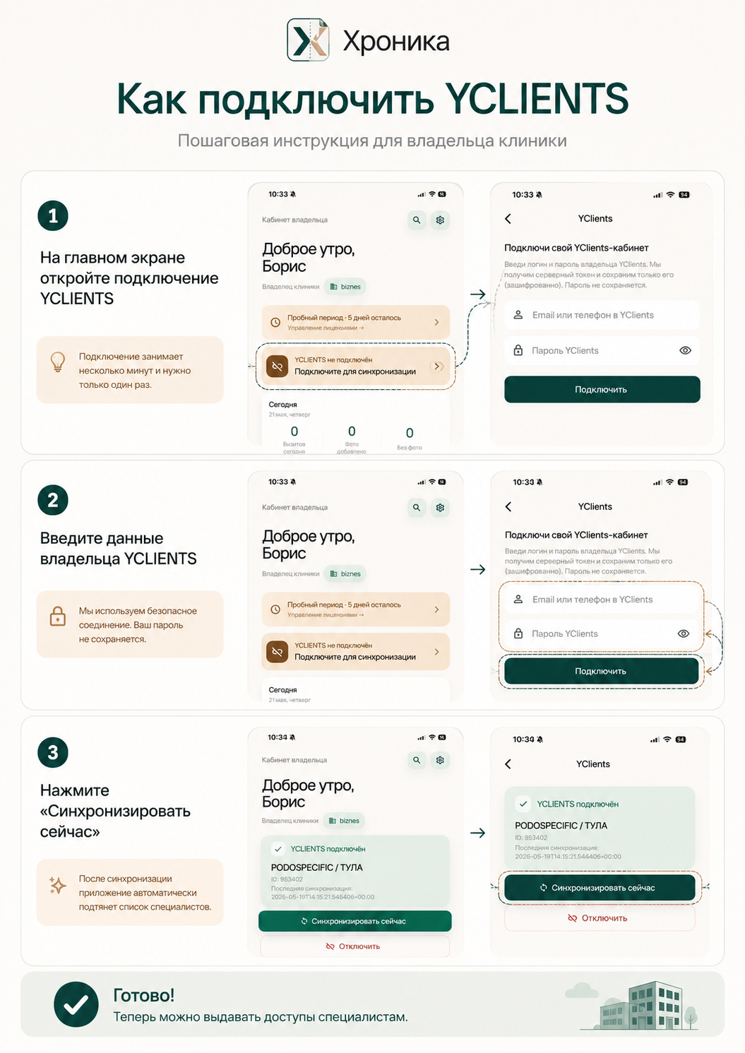 Как подключить YCLIENTS к Хронике